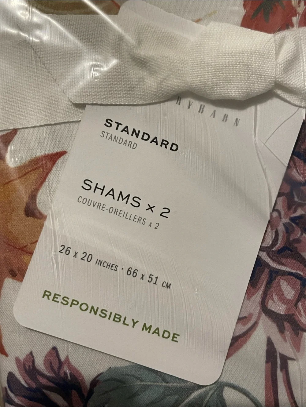 Set of Two Standard Pottery Barn Laurel Floral Shams - Reversible, New with Tags